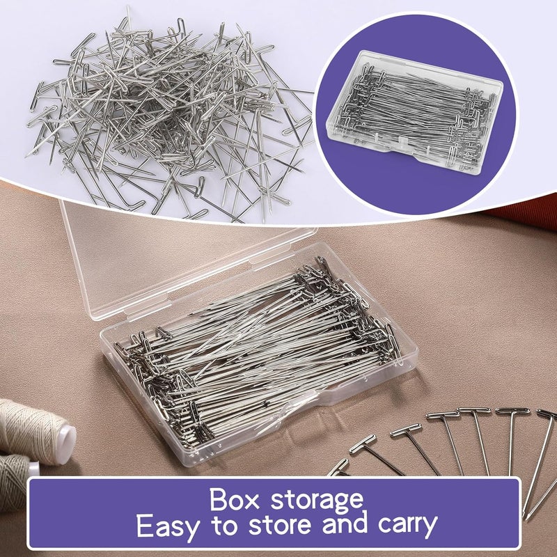 Yizzvb 120 Pcs 2 Inch T-Pins, Wig Pins for Foam Head with Plastic Clear Box, Sewing T-Pins for Blocking Crochet, Straight Pins for Sewing, Craft, Quilting, Office, Wall, Wig Making, Crocheting - Image 4